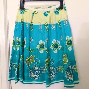 Green/Turquoise Floral Cotton Circle Midi Skirt